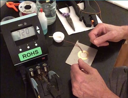 how to solder joints onto a piezo transducer set up